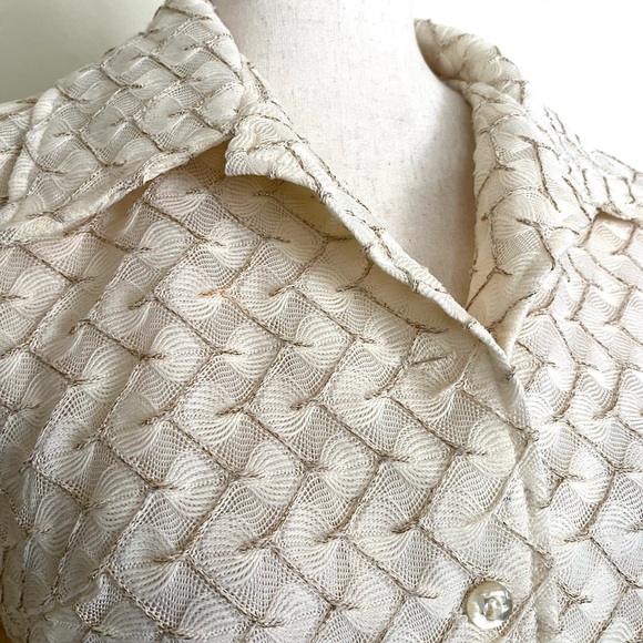 Vintage 60s 70s Marty Gutmacher Button Blouse Metallic Open Knit Size M - Picture 4 of 5